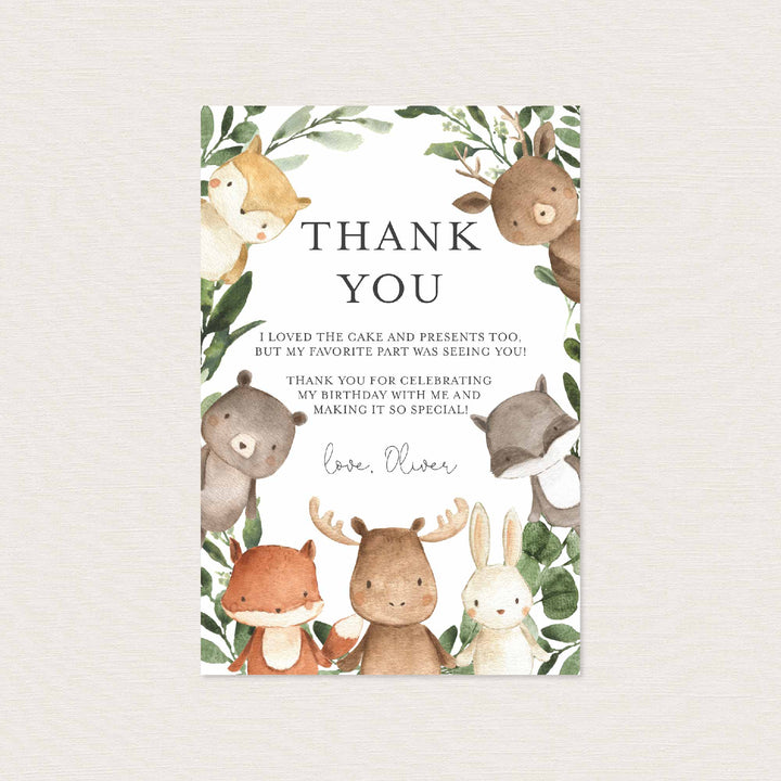 Woodland Friends Kids Birthday Thank You Note Printable