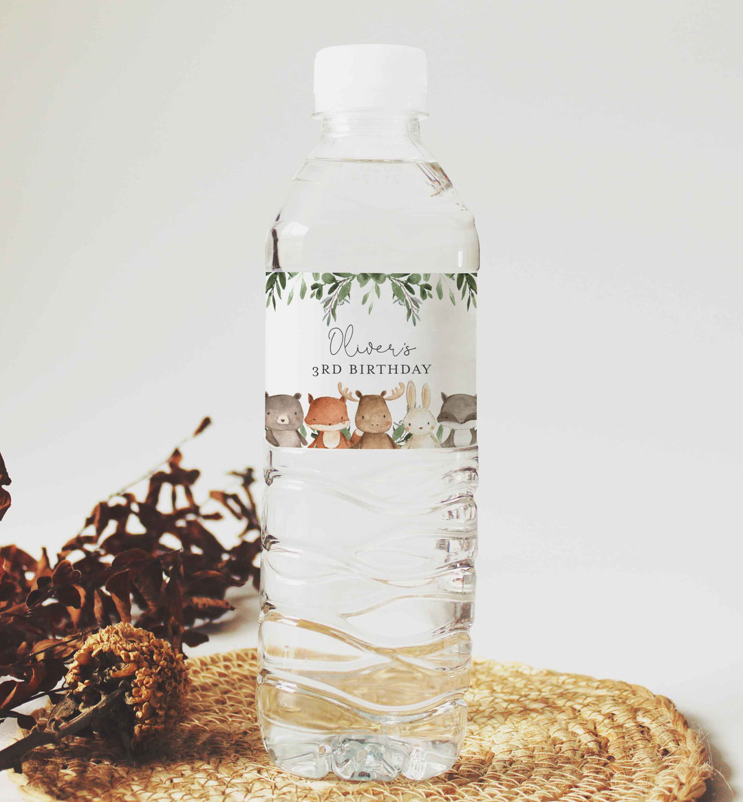 Woodland Friends Kids Birthday Water Bottle Label Printable