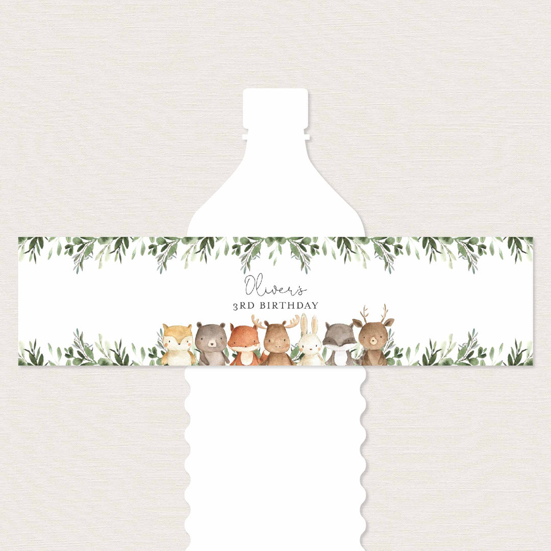 Woodland Friends Kids Birthday Water Bottle Label Printable