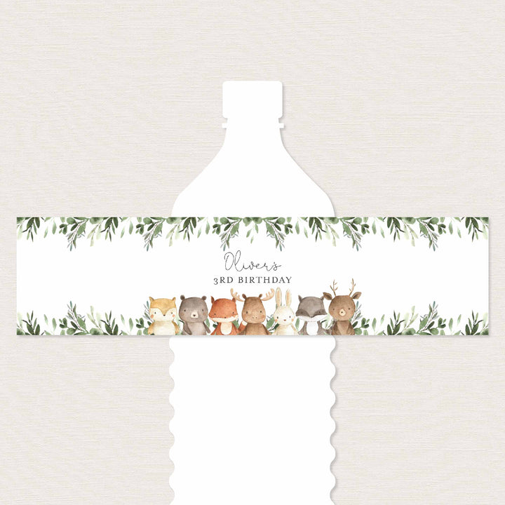 Woodland Friends Kids Birthday Water Bottle Label Printable