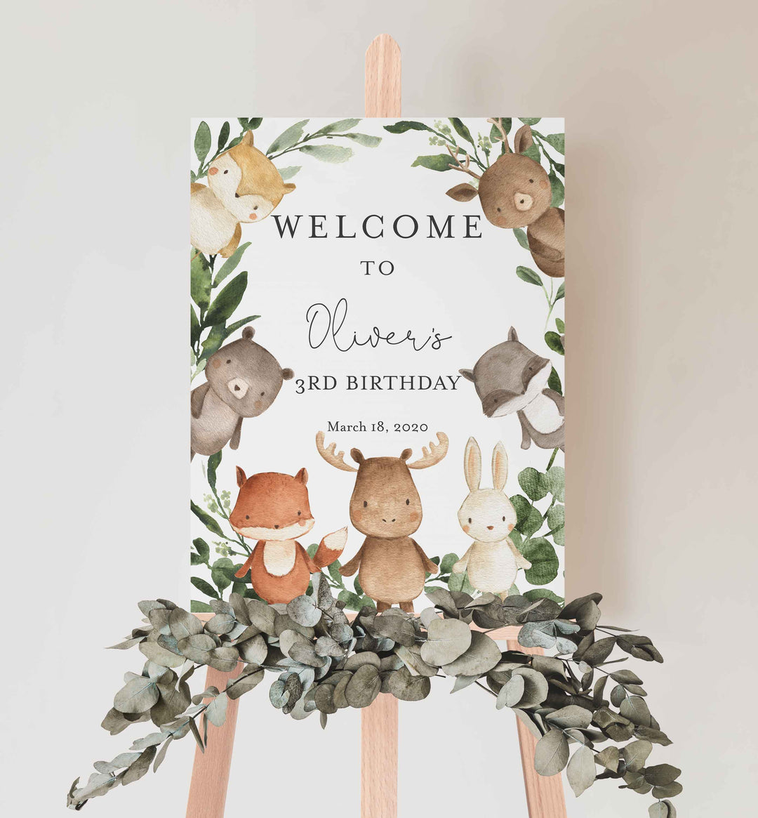 Woodland Friends Kids Birthday Welcome Sign Printable