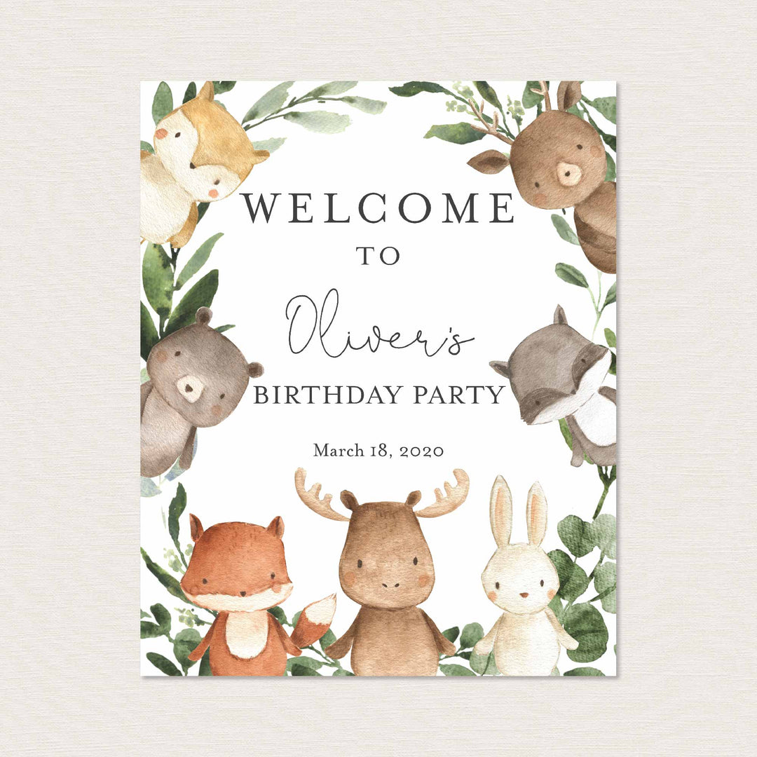 Woodland Friends Kids Birthday Welcome Sign Printable