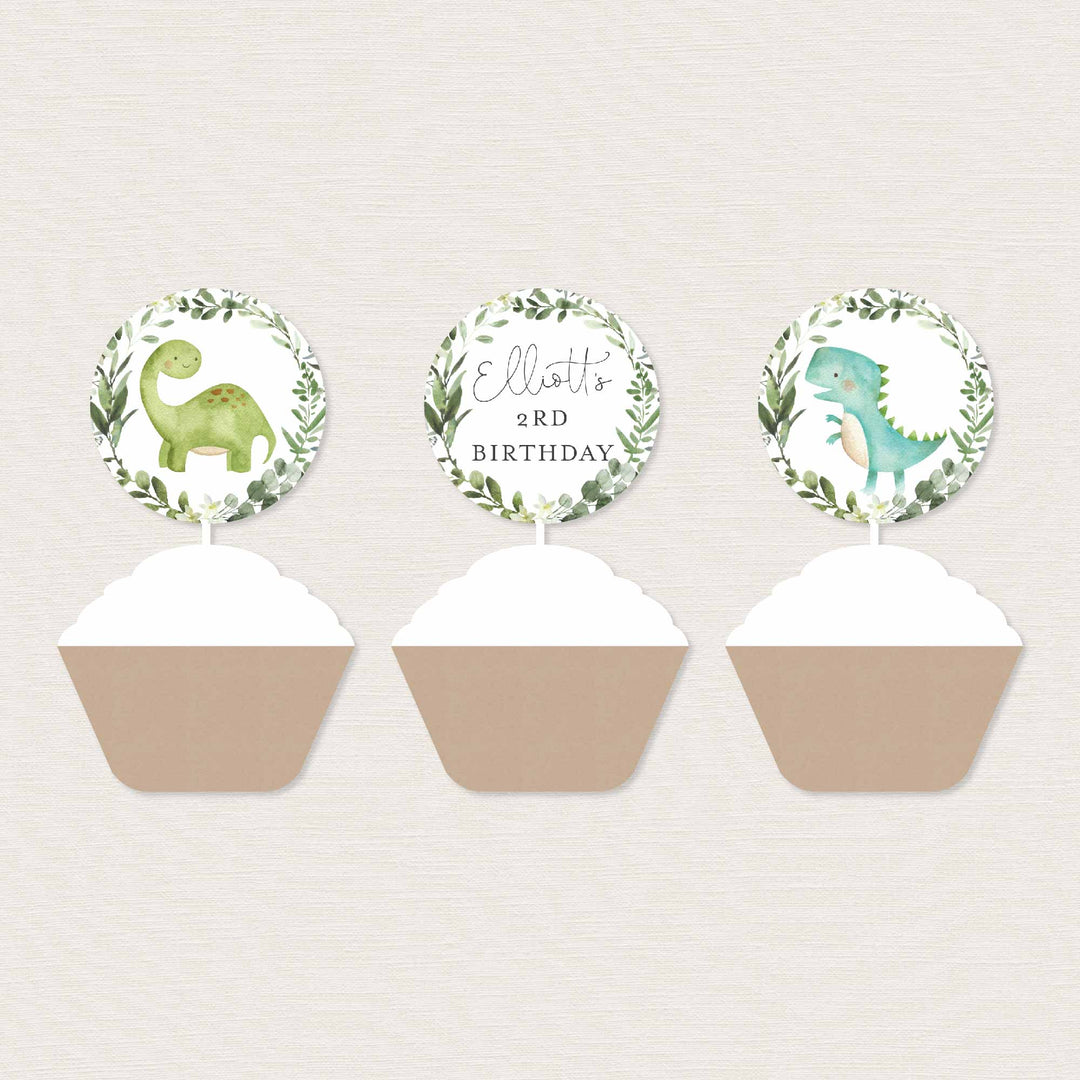 Dinosaurs Kids Birthday Cupcake Toppers and Cupcake Wrappers Printable
