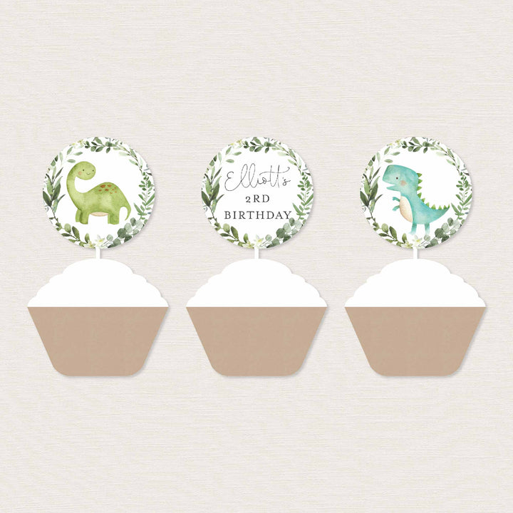 Dinosaurs Kids Birthday Cupcake Toppers and Cupcake Wrappers Printable