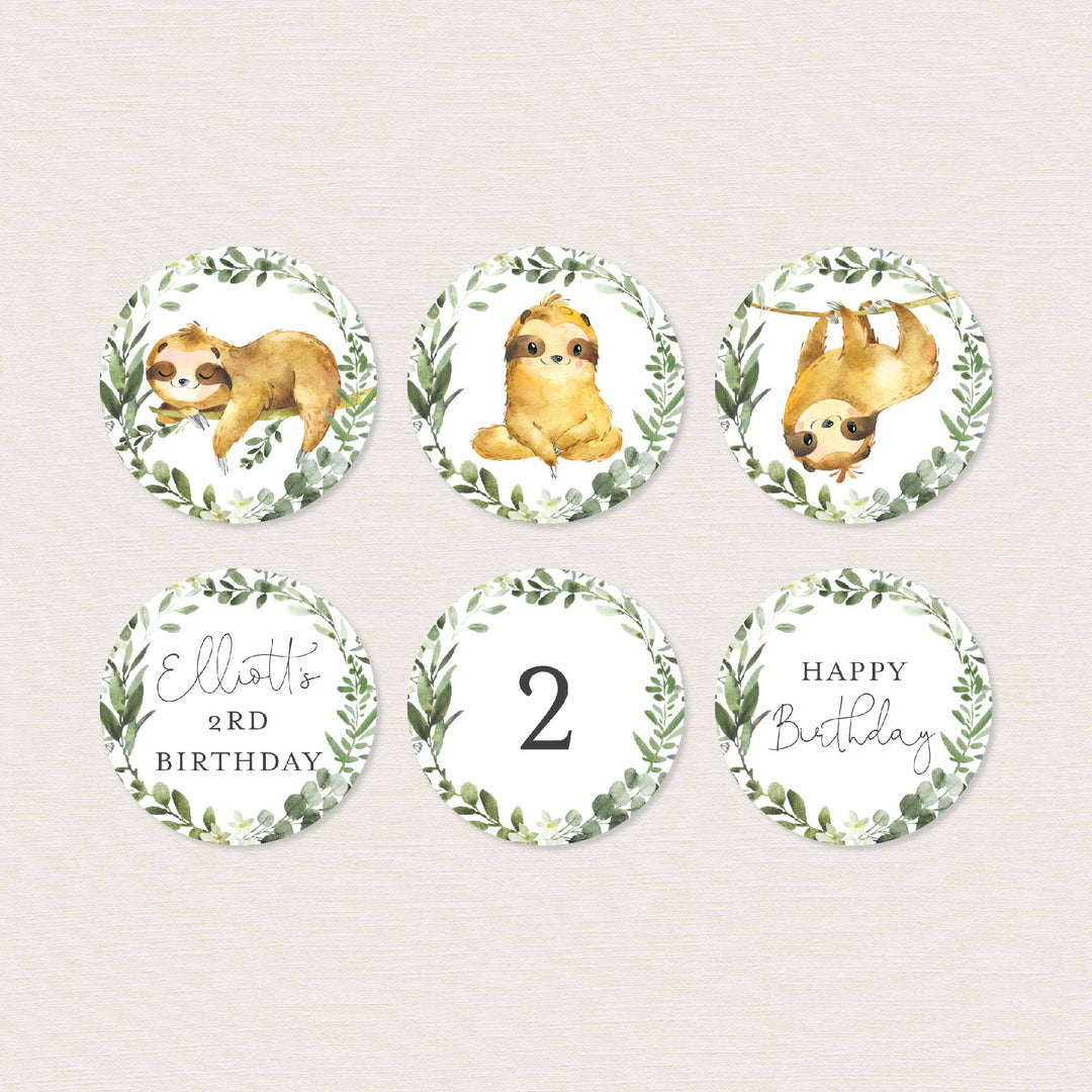 Sloth Kids Birthday Cupcake Toppers and Cupcake Wrappers Printable