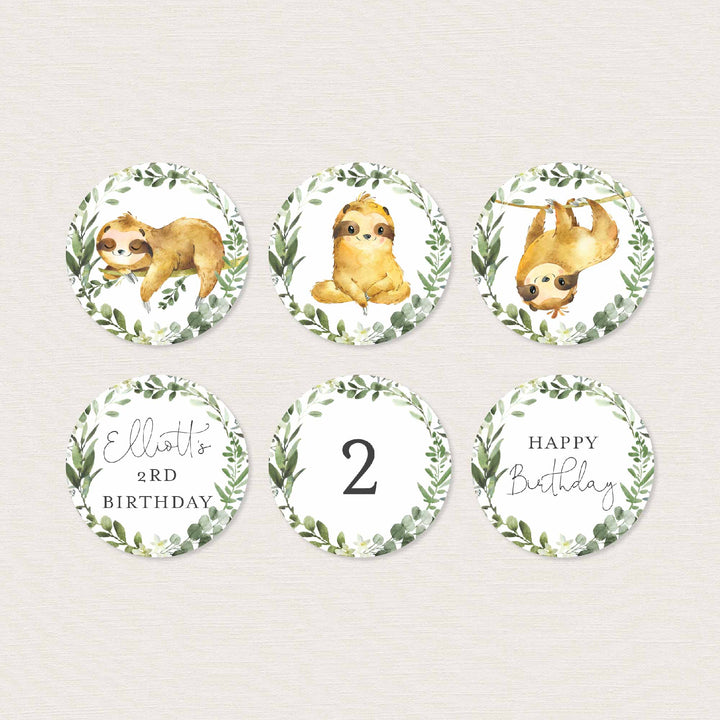 Sloth Kids Birthday Cupcake Toppers and Cupcake Wrappers Printable