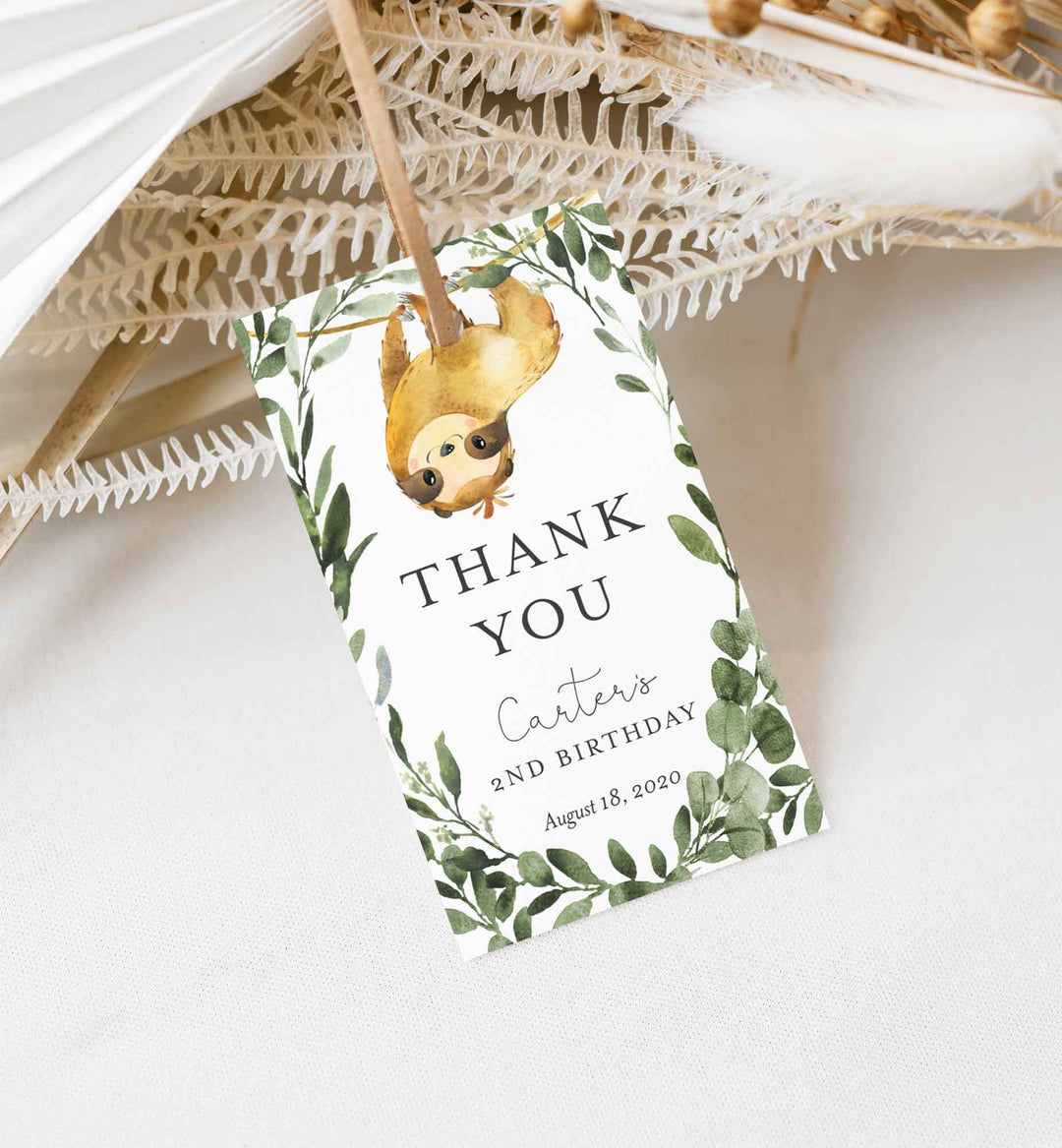 Sloth Kids Birthday Favour Tag Printable
