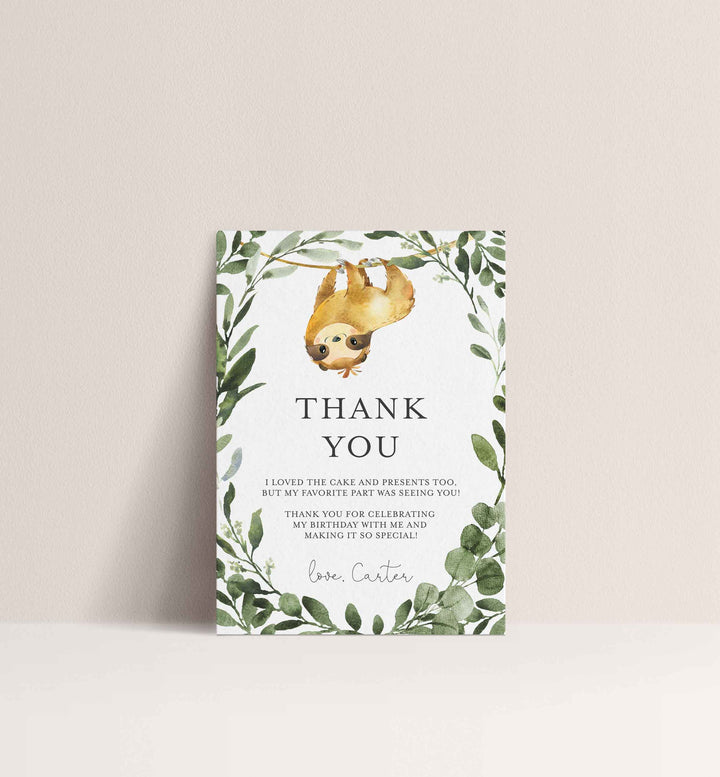 Sloth Kids Birthday Thank You Note Printable