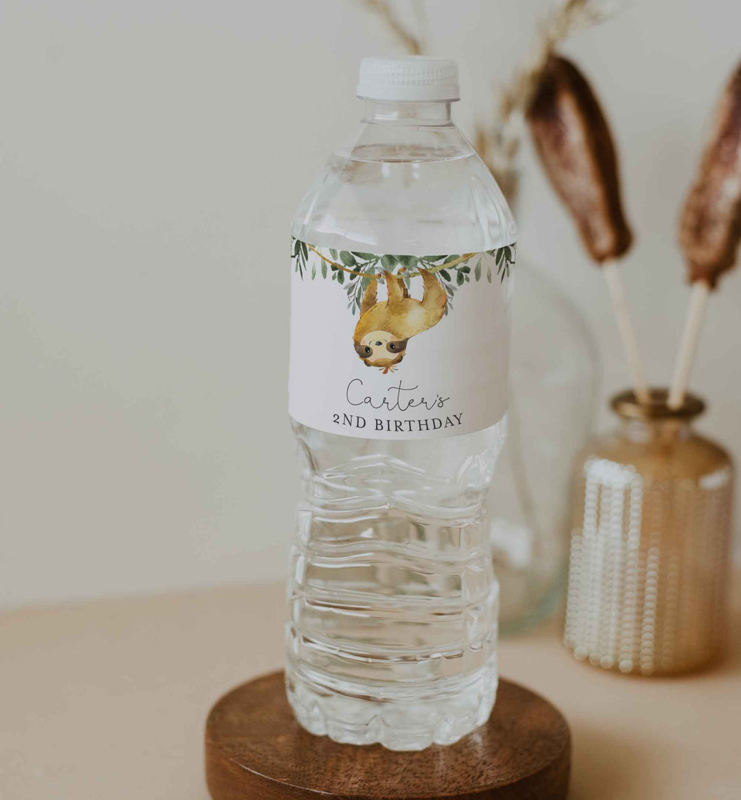 Sloth Kids Birthday Water Bottle Label Printable