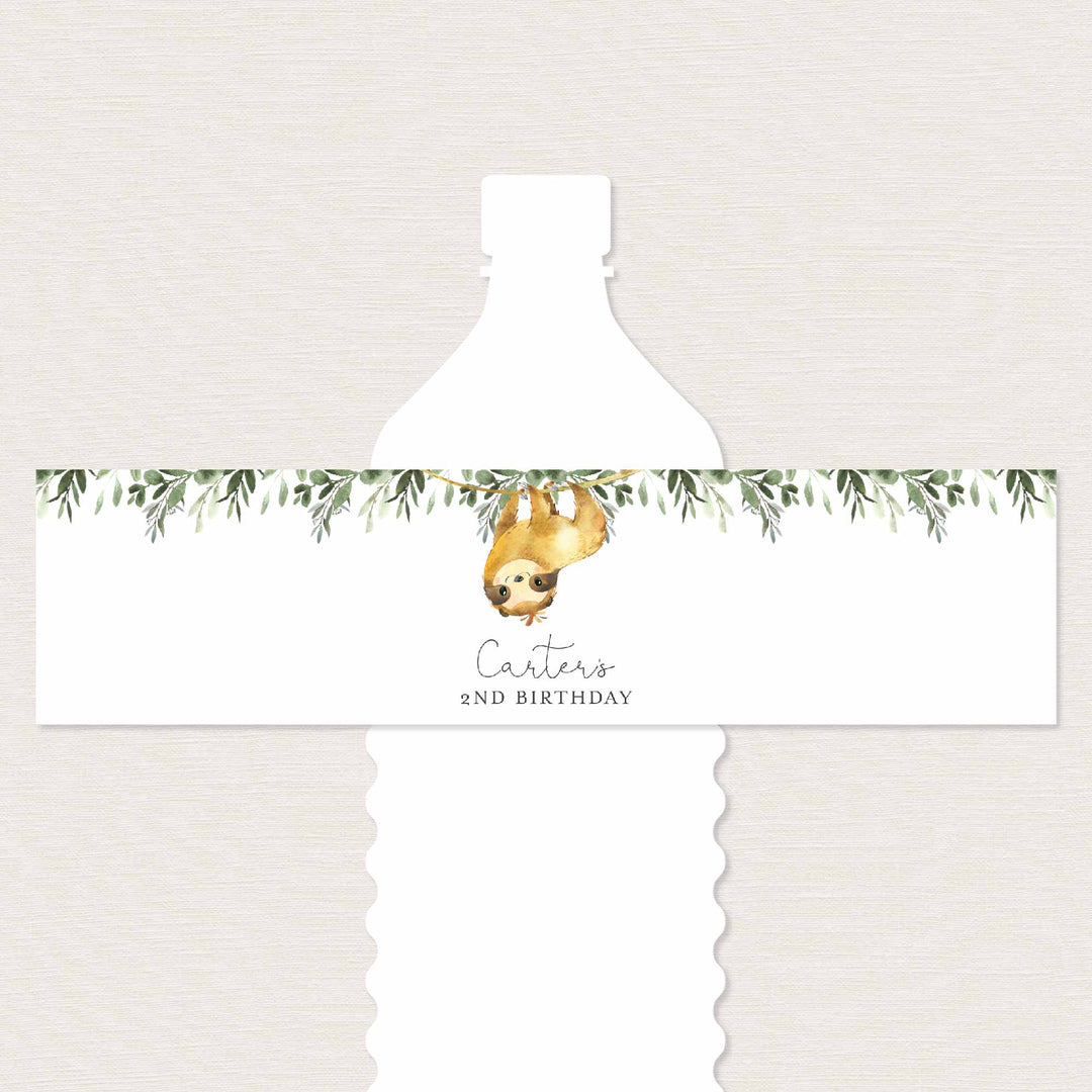 Sloth Kids Birthday Water Bottle Label Printable