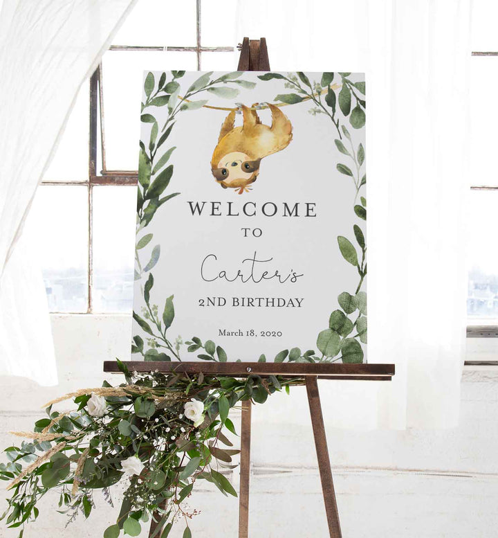 Sloth Kids Birthday Welcome Sign Printable