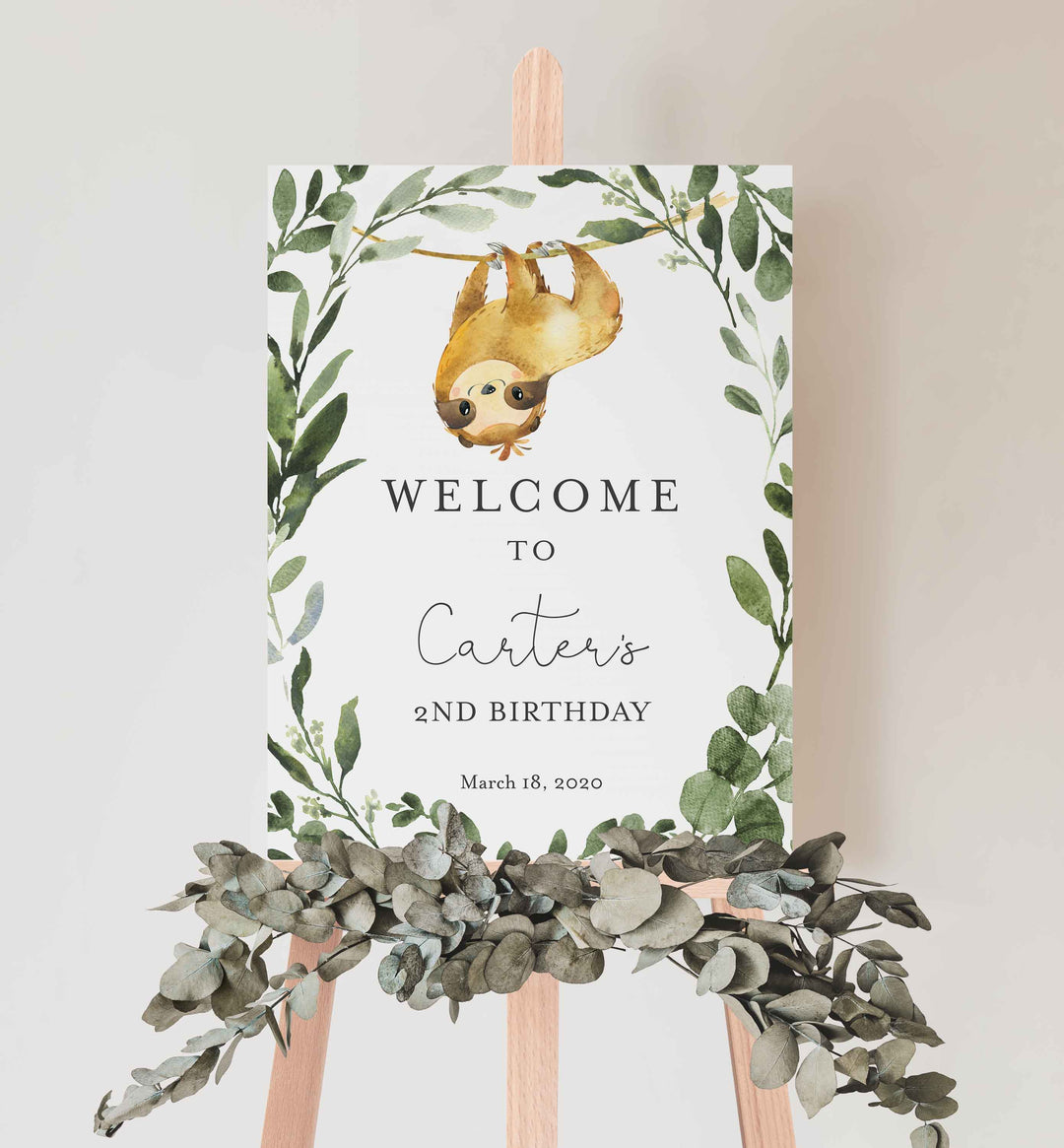 Sloth Kids Birthday Welcome Sign Printable
