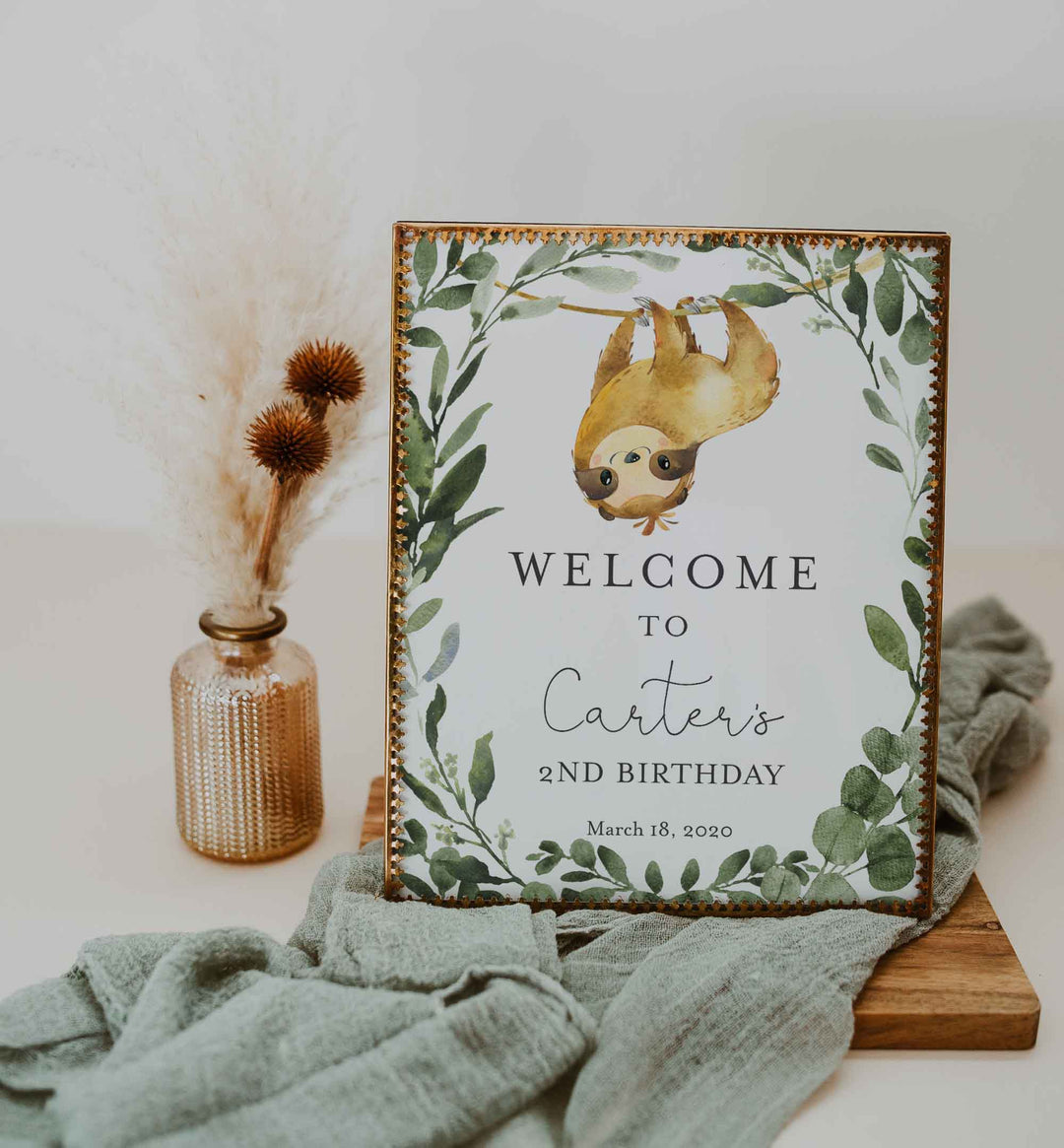 Sloth Kids Birthday Welcome Sign Printable