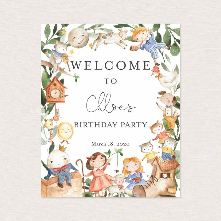 Nursery Rhymes Baby Shower Welcome Sign Printable