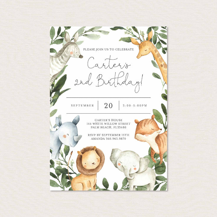 Safari Animals Kids Birthday Invitation Printable