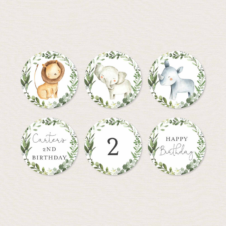 Safari Animals Kids Birthday Cupcake Toppers and Cupcake Wrappers Printable