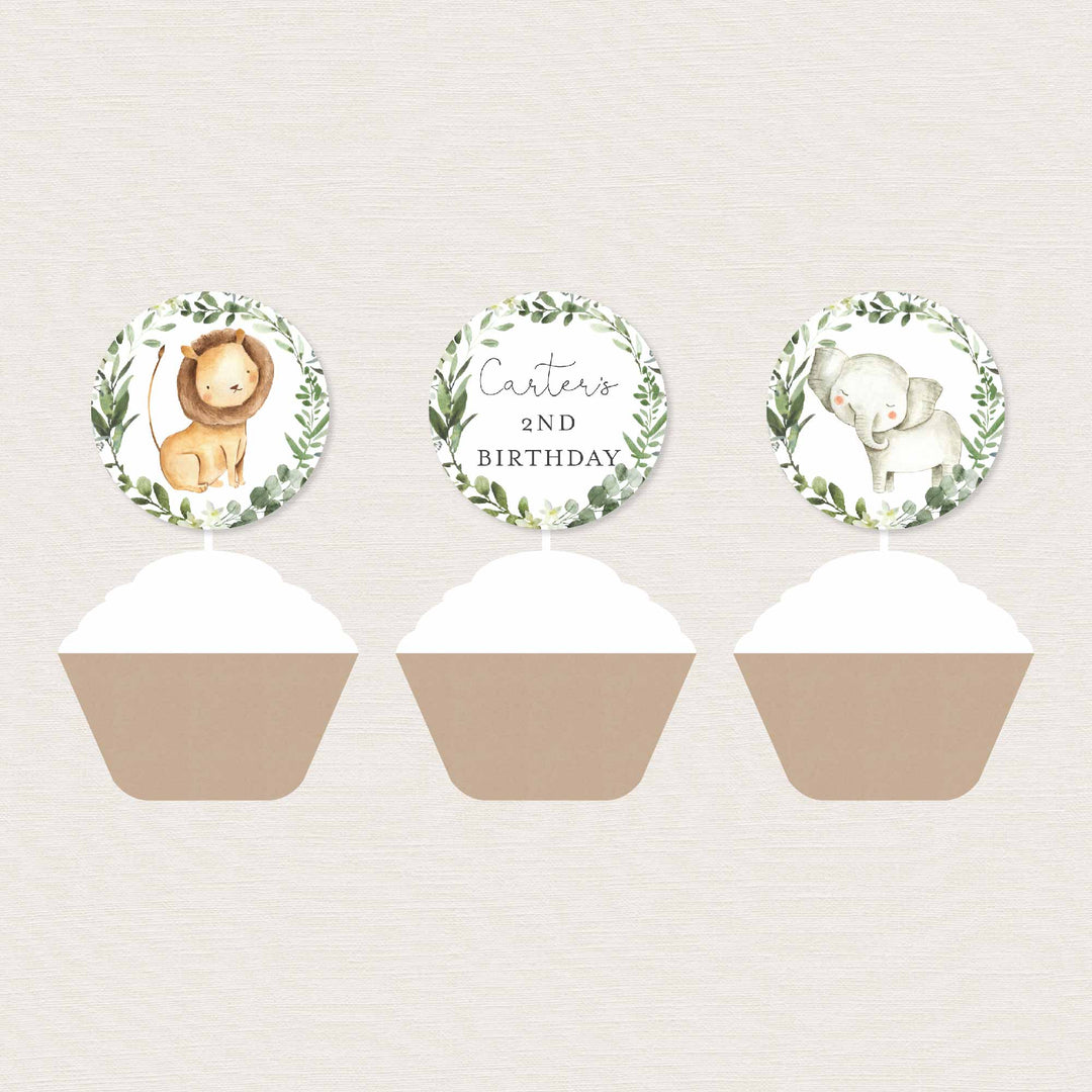 Safari Animals Kids Birthday Cupcake Toppers and Cupcake Wrappers Printable