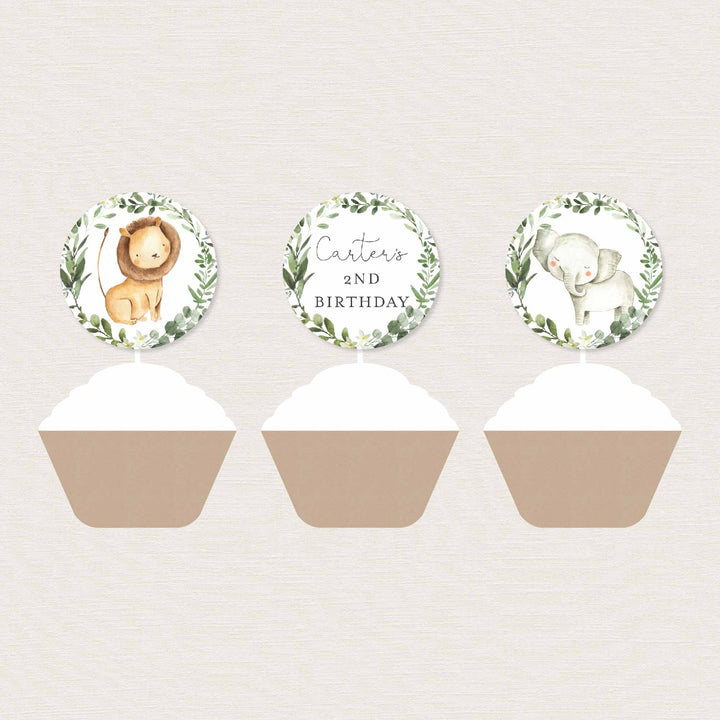 Safari Animals Kids Birthday Cupcake Toppers and Cupcake Wrappers Printable