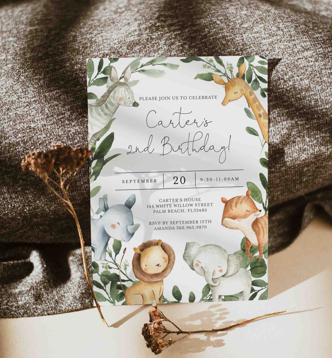 Safari Animals Kids Birthday Invitation Printable