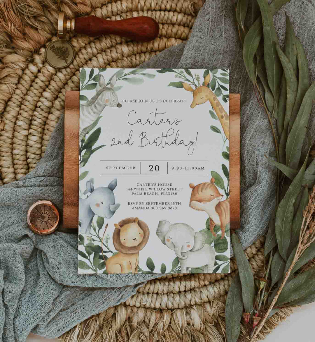 Safari Animals Kids Birthday Invitation Printable