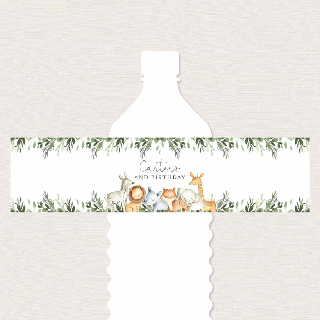 Safari Animals Kids Birthday Water Bottle Label Printable