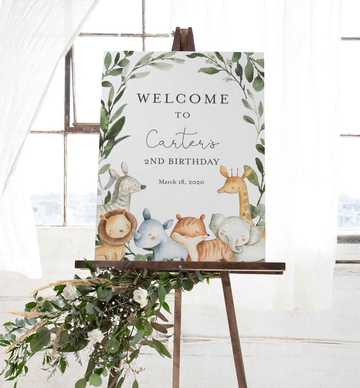Safari Animals Kids Birthday Welcome Sign Printable