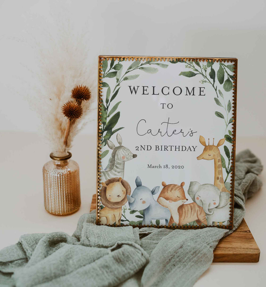Safari Animals Kids Birthday Welcome Sign Printable