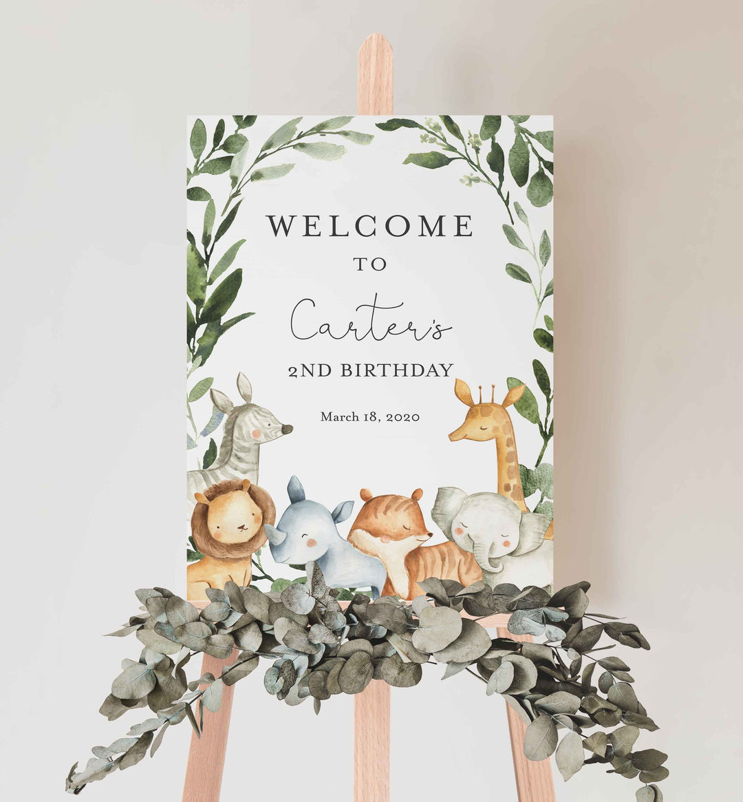 Safari Animals Kids Birthday Welcome Sign Printable