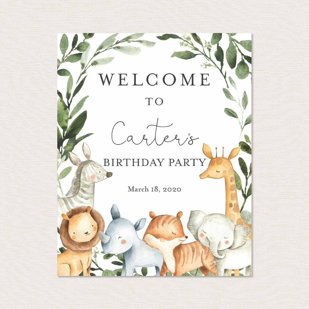 Safari Animals Kids Birthday Welcome Sign Printable