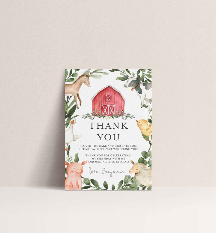 On The Farm Kids Birthday Thank You Note Printable