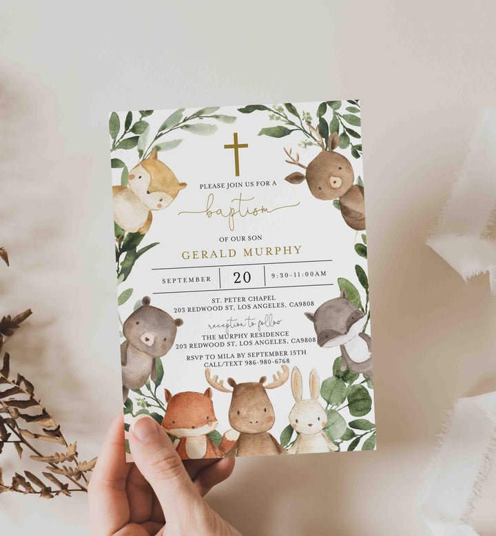 Woodland Friends Baptism Invitation Printable