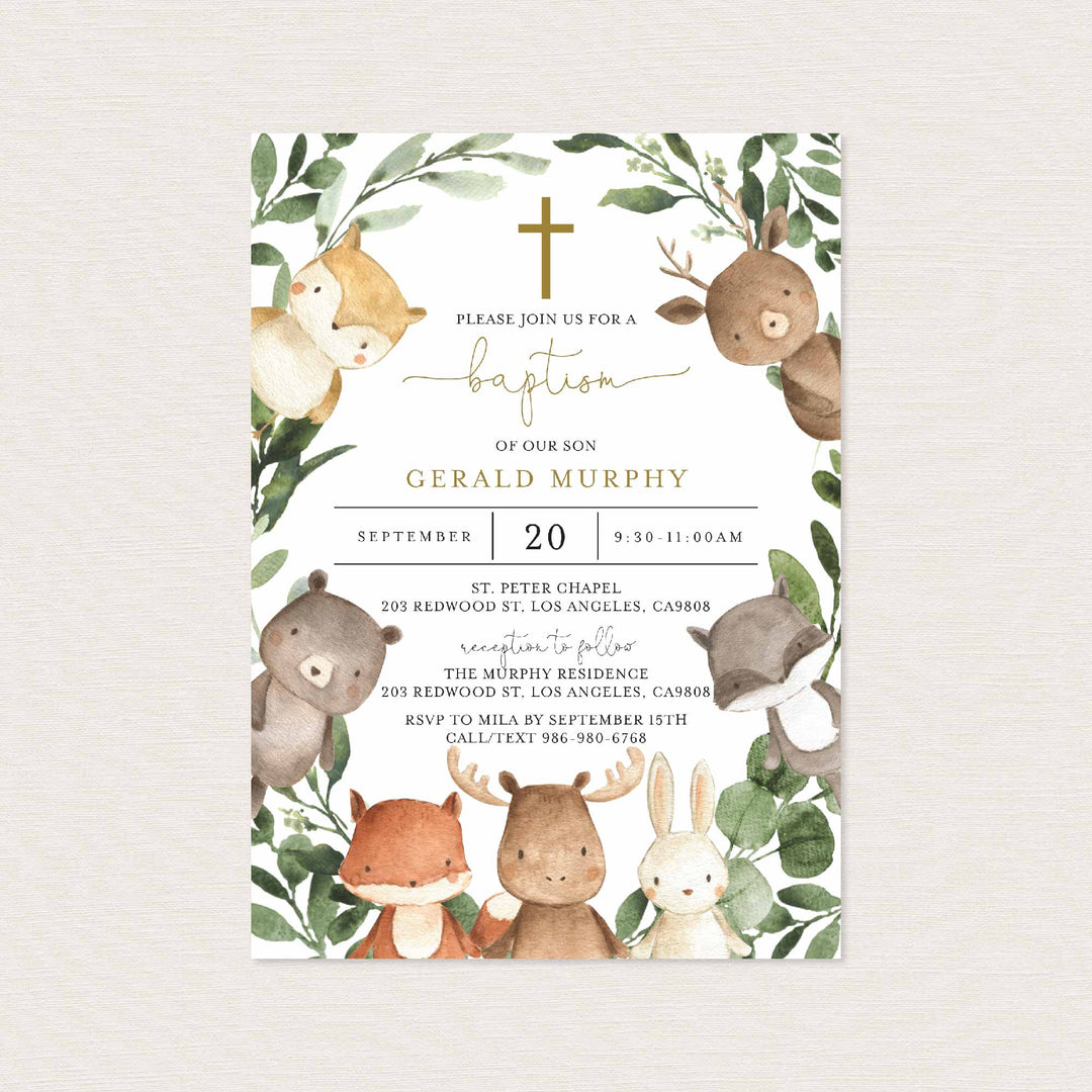Woodland Friends Baptism Invitation Printable
