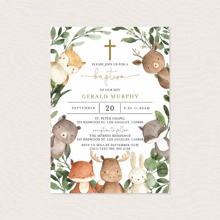 Woodland Friends Baptism Invitation Printable