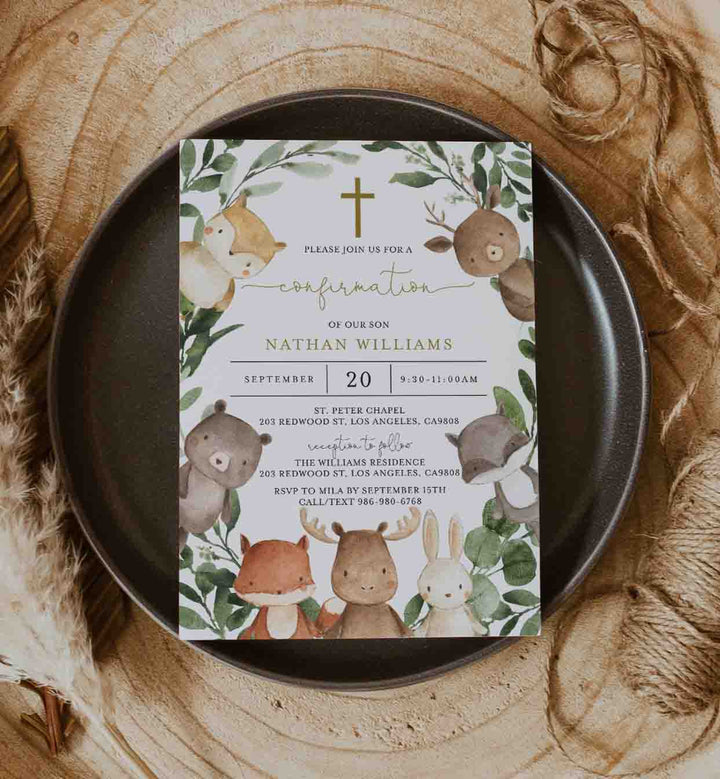 Woodland Friends Confirmation Invitation Printable
