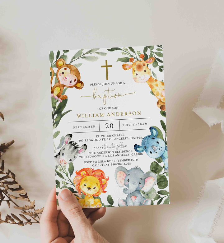 Jungle Animals Baptism Invitation Printable