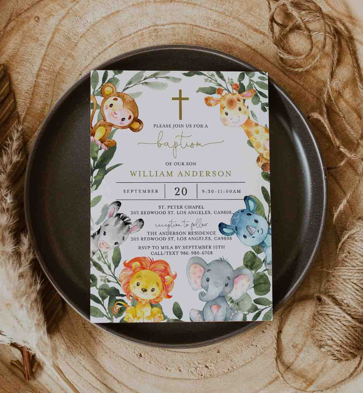 Jungle Animals Baptism Invitation Printable