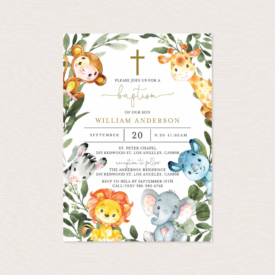 Jungle Animals Baptism Invitation Printable