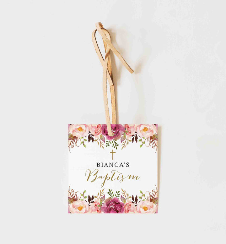 Pink Floral Baptism Favour Tag Printable