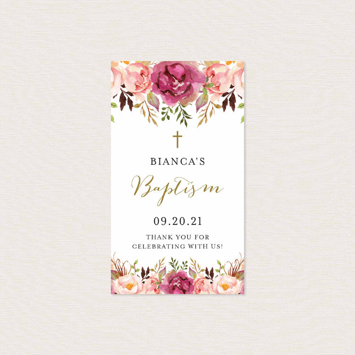 Pink Floral Baptism Favour Tag Printable