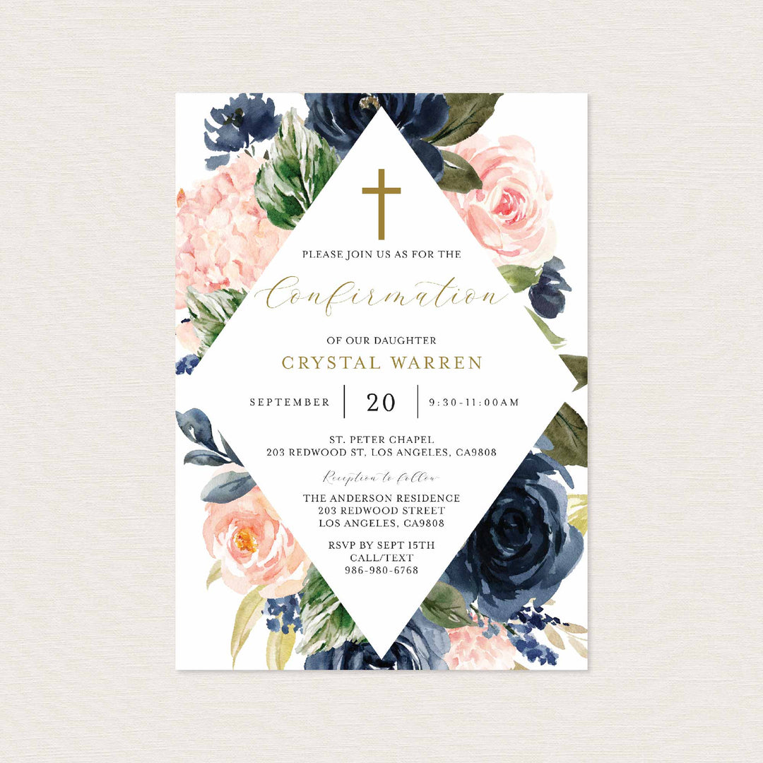Navy Blush Confirmation Invitation Printable