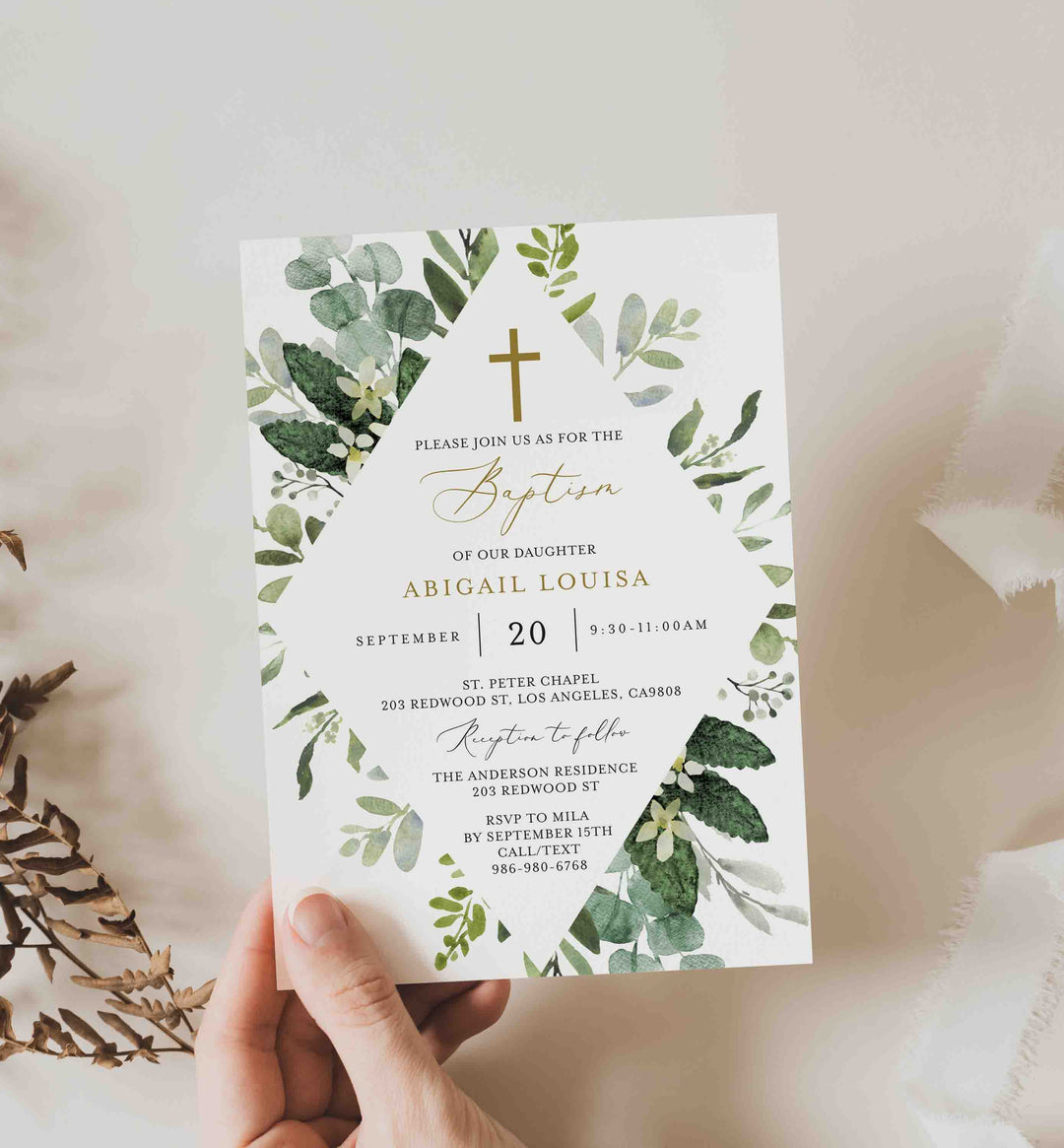 Foliage Baptism Invitation Printable