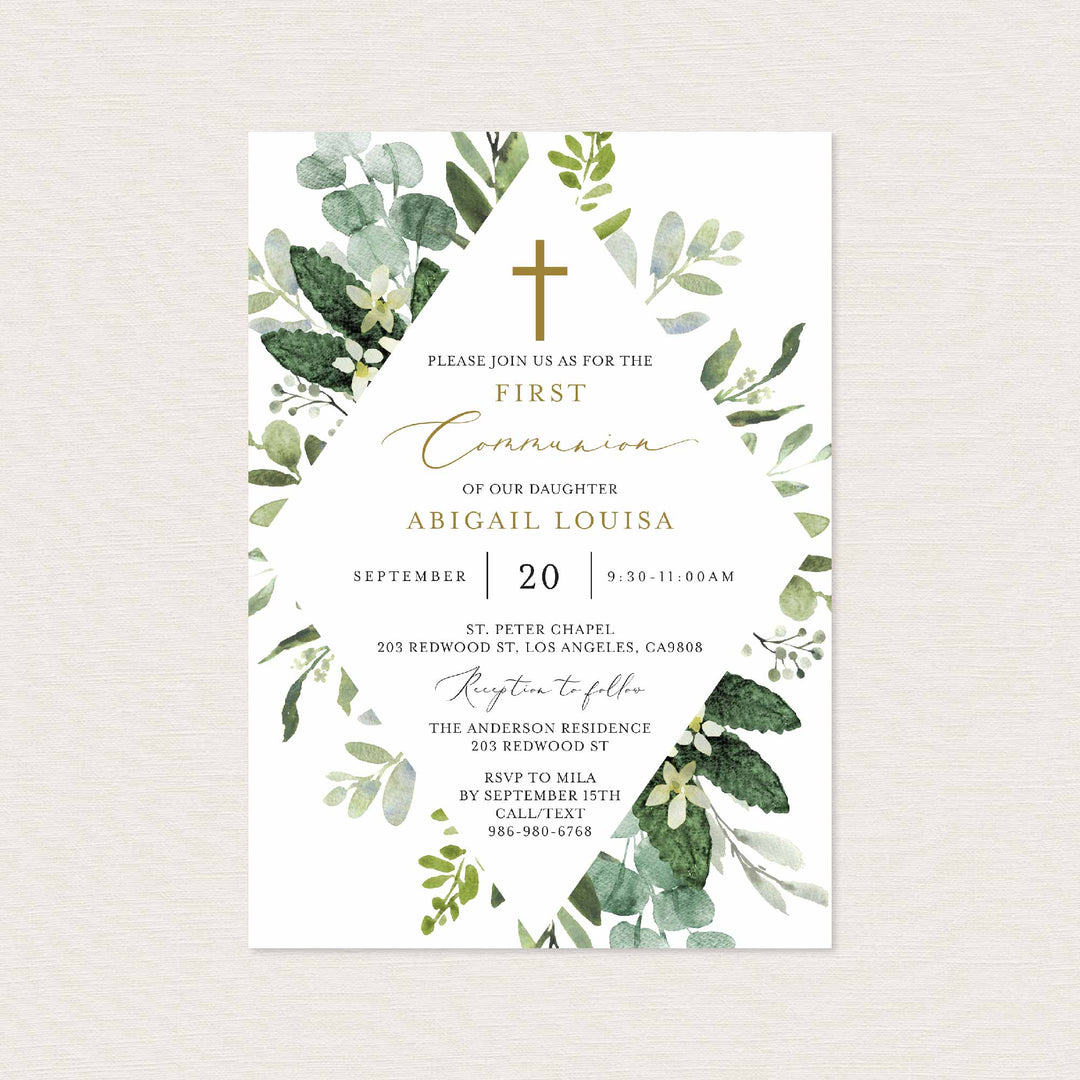 Foliage First Communion Invitation Printable