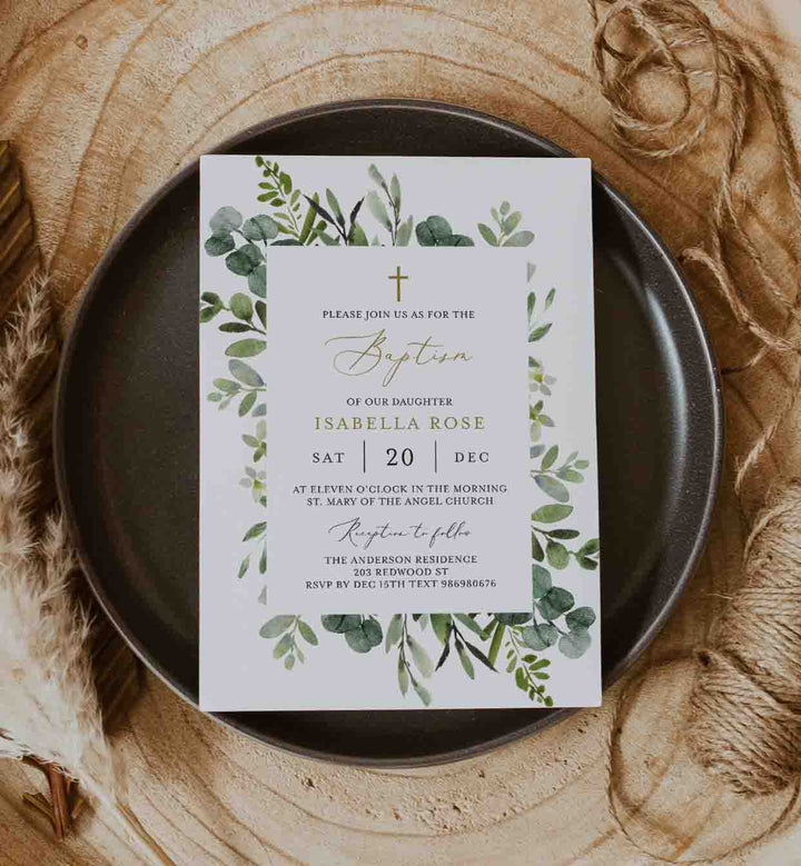 Foliage Baptism Invitation Printable