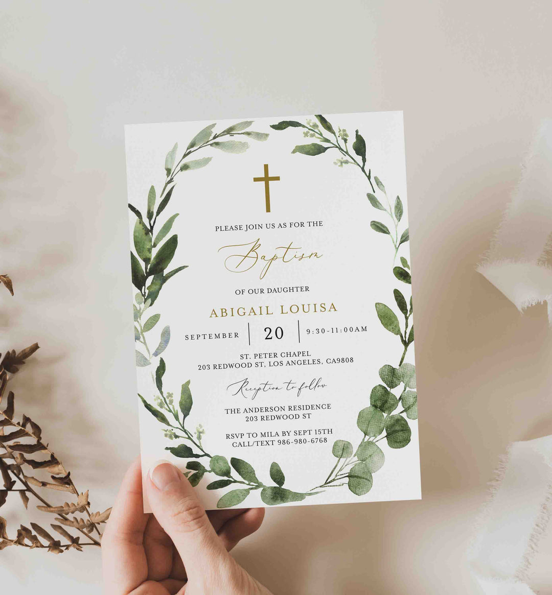Foliage Baptism Invitation Printable
