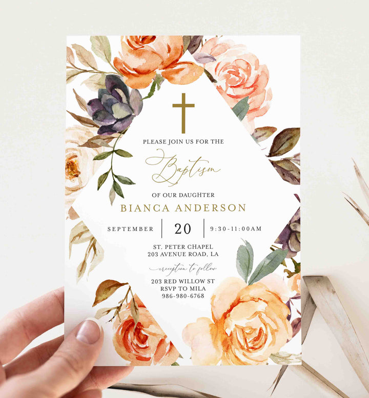 Autumn Garden Baptism Invitation Printable