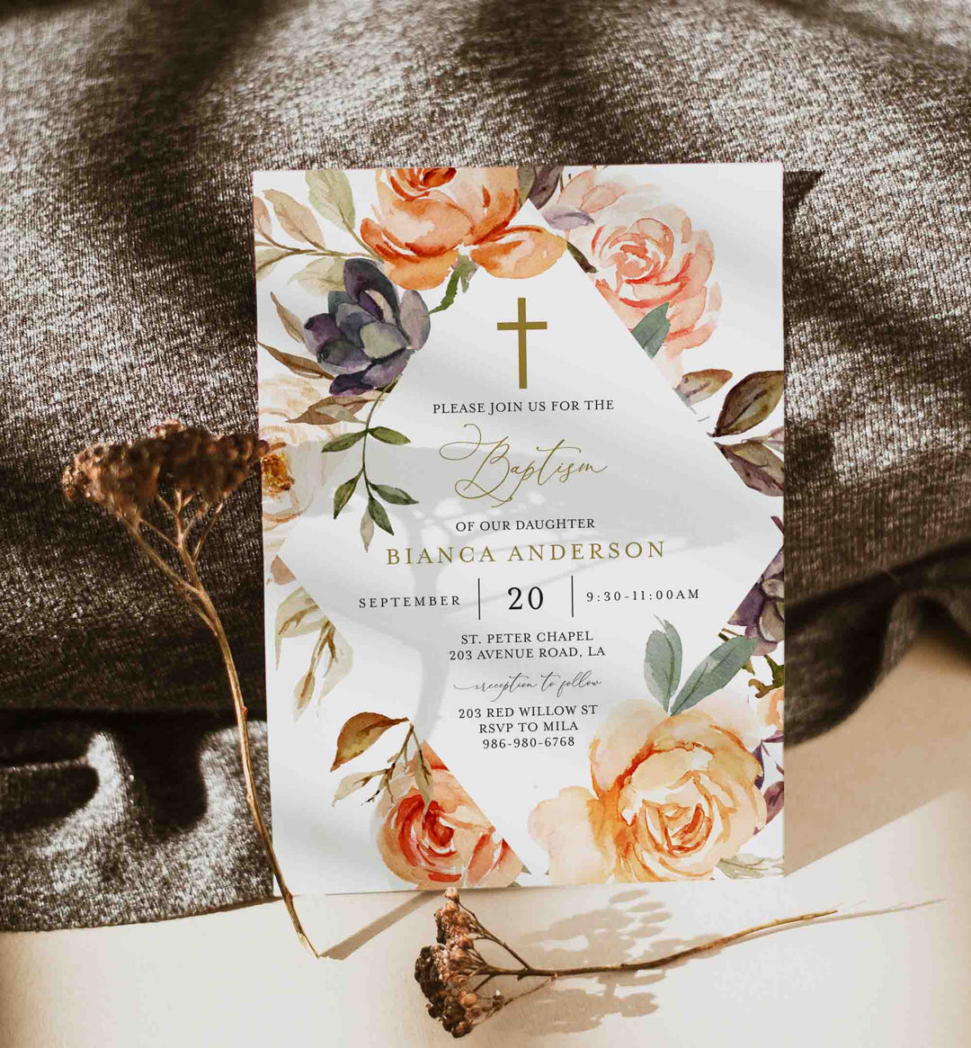 Autumn Garden Baptism Invitation Printable
