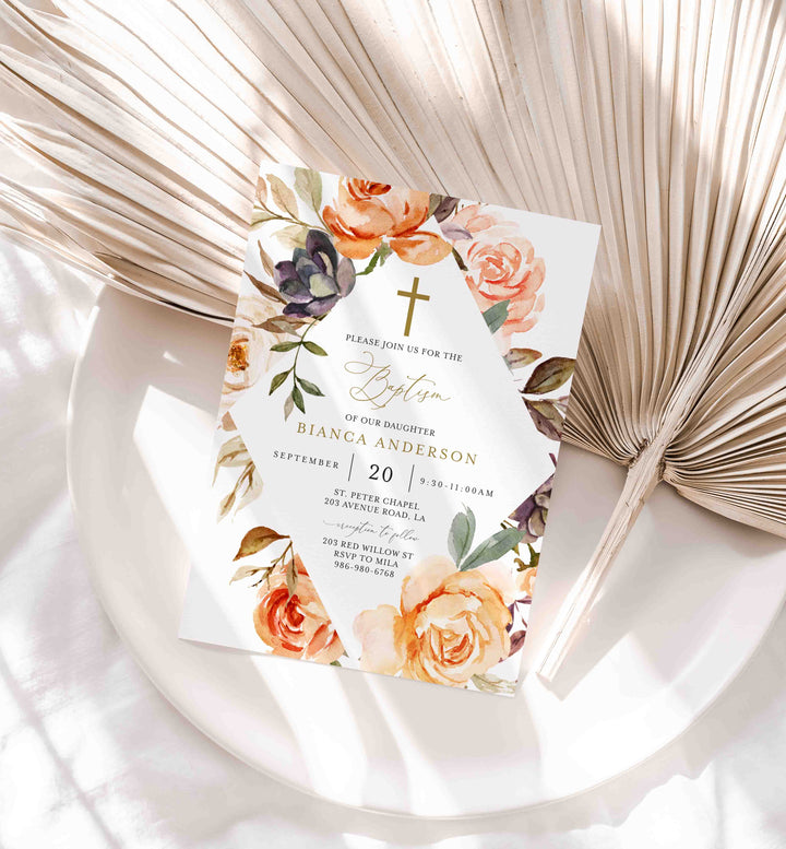Autumn Garden Baptism Invitation Printable