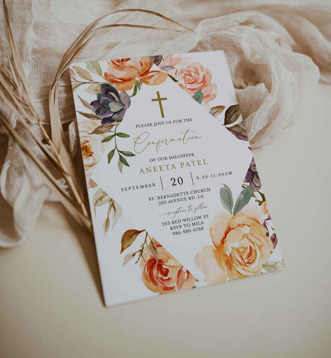Autumn Garden Confirmation Invitation Printable