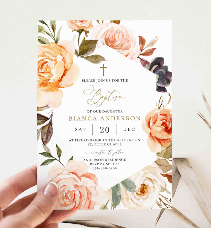 Autumn Garden Baptism Invitation Printable