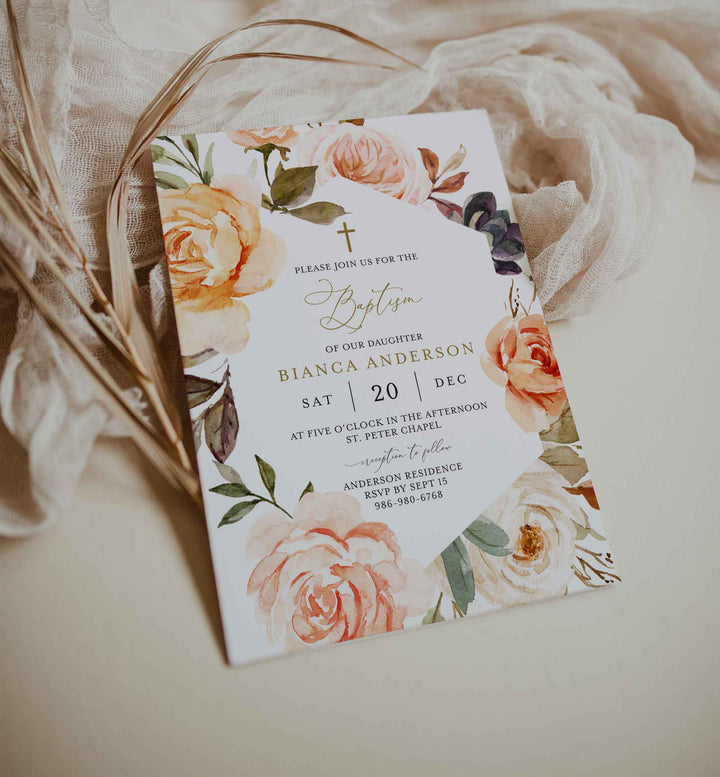 Autumn Garden Baptism Invitation Printable